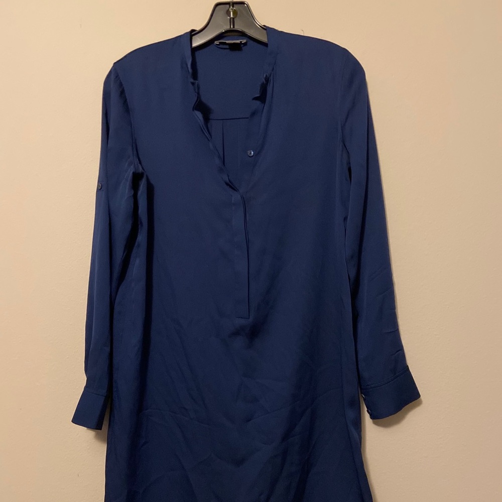 Vince Navy Long Sleeve Silk Dress